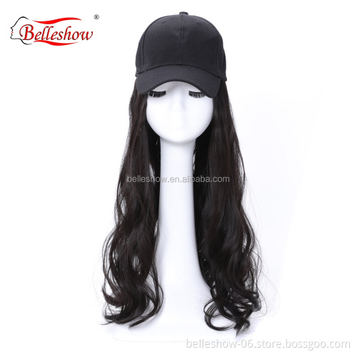 Hot sell baseball hat hair wig combination custom new design  synthetic hair with hat with black  wig